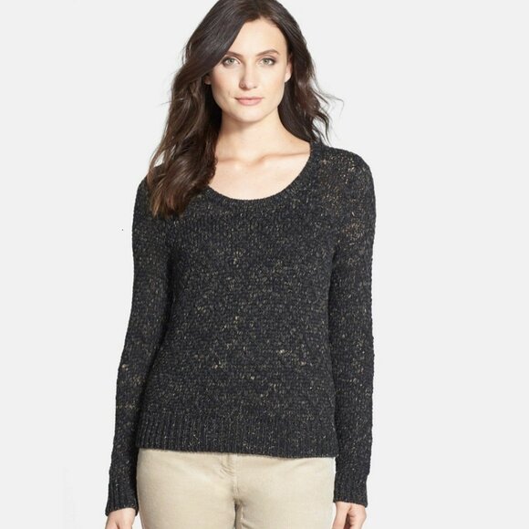 Eileen Fisher Speckled Knit Sweater Pullover Linen Cotton Blend Medium Preppy - Picture 1 of 9